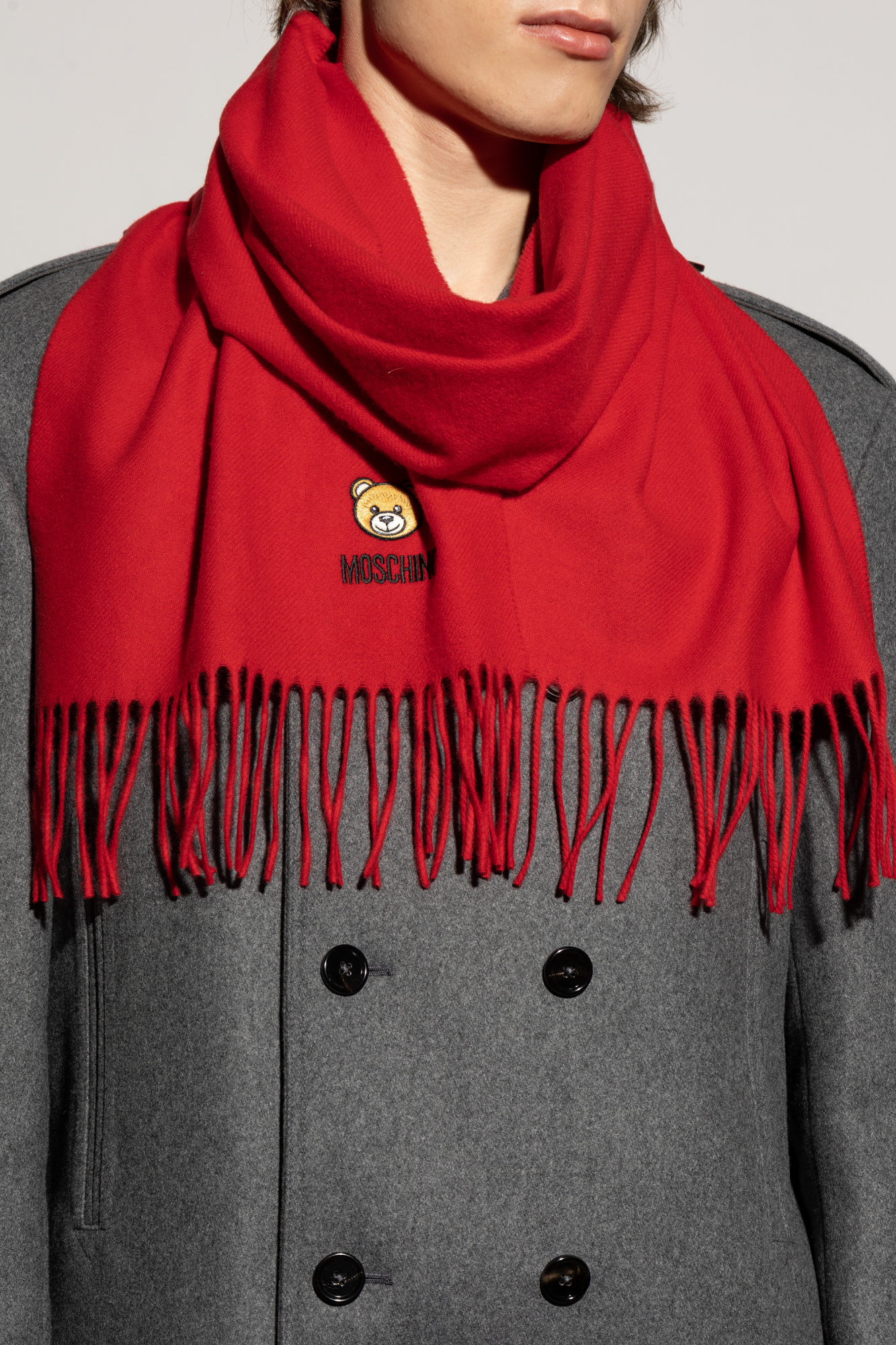 ●TATIANA● Snug Checked Wool Blended Muffler MF8108 Red 500 Red Wool scarf with logo Moschino - Vitkac AS